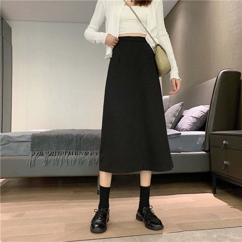 Autumn 2023 New Plus Size Chubby Girl High Waist Skirt Mid-Length Hip Covering Slim A- Line Skirt Black Hip Covering Skirt - Image 3