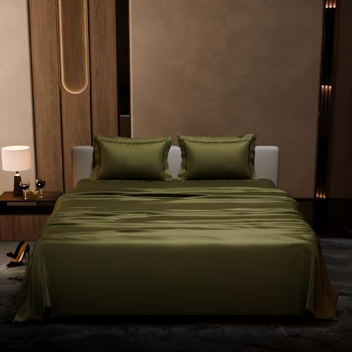 Stoa Paris Satin Bedsheet King Size with 2 Pillow Covers, 300TC Premium Bedsheets King Size, Home Decor, Ultimate Comfort, 274 cm x 228 cm, Date Night - Olive Oasis - Image 2