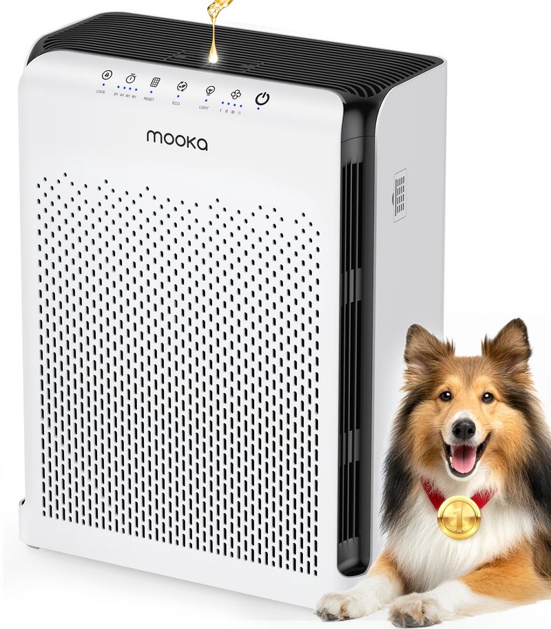 MOOKA Air Purifiers for Home Large Room Up to 2200ftÂ² with ECO Mode, 20dB Ultra-Quiet HEPA Air Filter for Bedroom with Aromatherapy Nightlight, Air Cleaner for Pets Hair Dander Odor Dust Smoke, M200L - Image 1