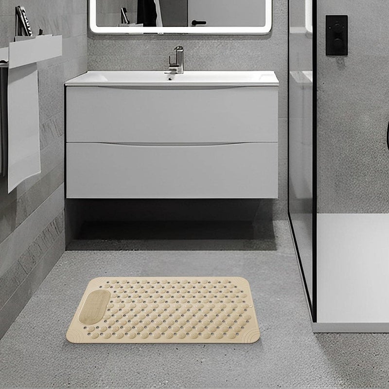 RichAxis Rectangular Anti Skid Bath Mat With Foot Scrubber For Bath Room Shower Mat With Suction Cups & Drain Holes Silicone Floor Mat For Kids & Adults (70 X 35, Beige) - Image 4