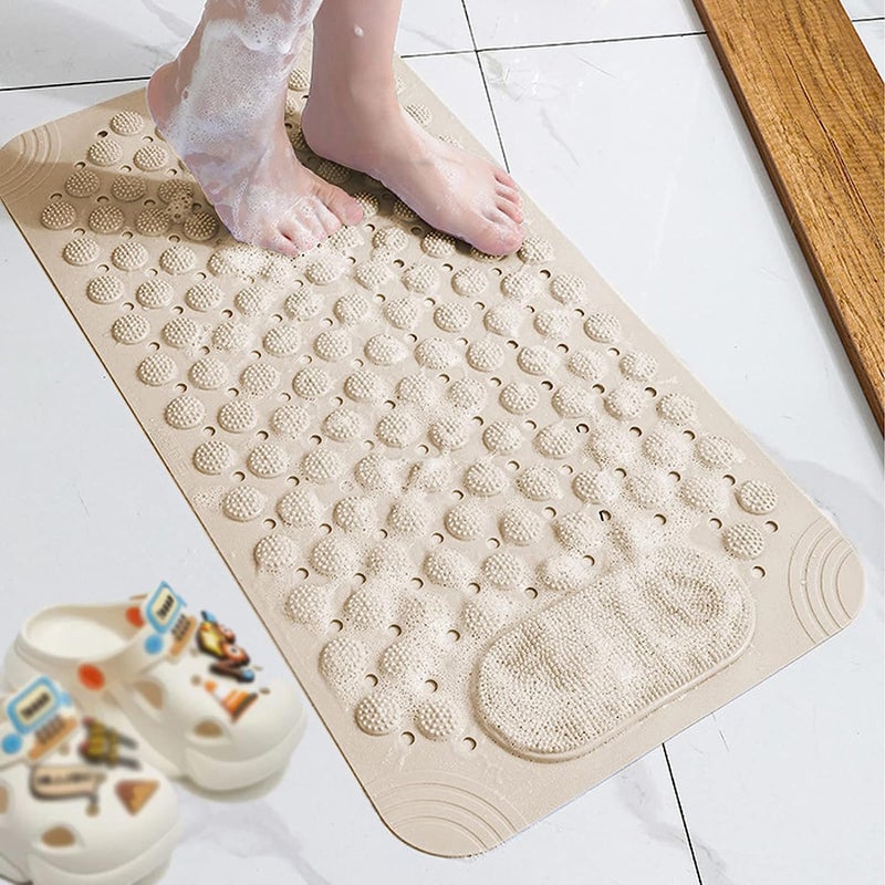 RichAxis Rectangular Anti Skid Bath Mat With Foot Scrubber For Bath Room Shower Mat With Suction Cups & Drain Holes Silicone Floor Mat For Kids & Adults (70 X 35, Beige) - Image 2