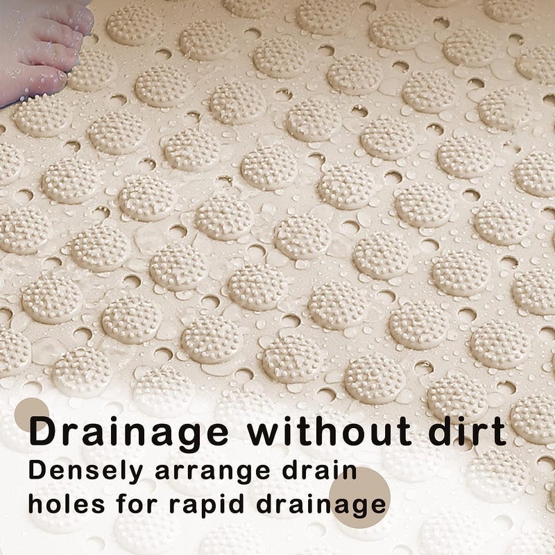 RichAxis Rectangular Anti Skid Bath Mat With Foot Scrubber For Bath Room Shower Mat With Suction Cups & Drain Holes Silicone Floor Mat For Kids & Adults (70 X 35, Beige) - Image 5