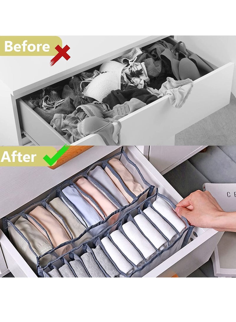 Excefore Sock Drawer Organizer Divider, Underwear Organizer, 11 Cell Collapsible Closet Cabinet Organizer Underwear Storage Boxes for Storing Socks, Bra, Handkerchiefs, Ties, Belts, 2Pcs - Image 2