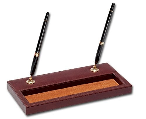 Dacasso Mocha Leather Pen Stand with Gold Accents - Image 1
