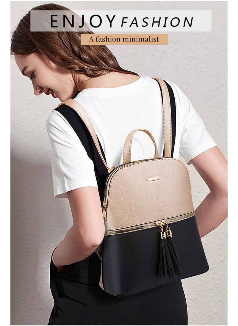 Moovant - 4 Pieces Travel Backpack Set, Fashion Shoulder Bag, Durable PU Leather Crossbody Bag for Women Girls Work, Trip, Commuting, School, Gold/Black - Image 1
