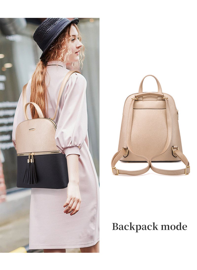 Moovant - 4 Pieces Travel Backpack Set, Fashion Shoulder Bag, Durable PU Leather Crossbody Bag for Women Girls Work, Trip, Commuting, School, Gold/Black - Image 1