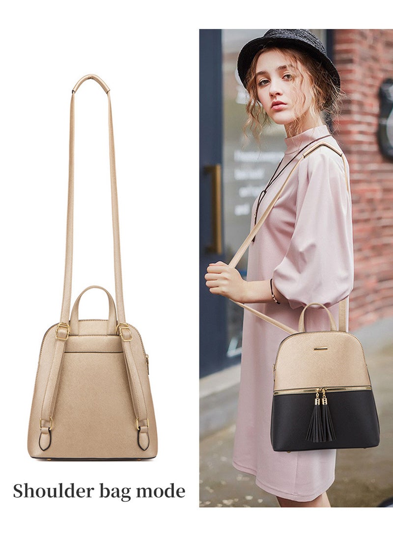 Moovant - 4 Pieces Travel Backpack Set, Fashion Shoulder Bag, Durable PU Leather Crossbody Bag for Women Girls Work, Trip, Commuting, School, Gold/Black - Image 1