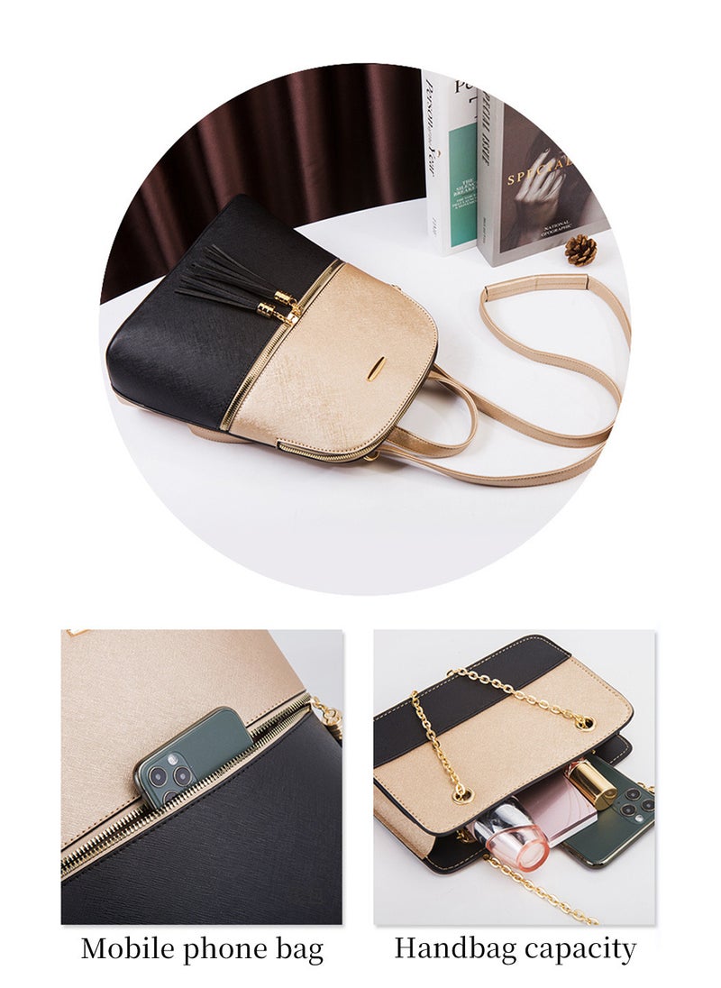 Moovant - 4 Pieces Travel Backpack Set, Fashion Shoulder Bag, Durable PU Leather Crossbody Bag for Women Girls Work, Trip, Commuting, School, Gold/Black - Image 1