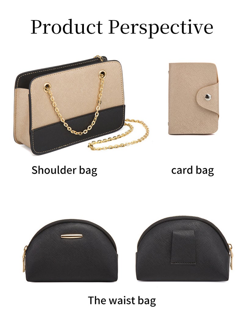 Moovant - 4 Pieces Travel Backpack Set, Fashion Shoulder Bag, Durable PU Leather Crossbody Bag for Women Girls Work, Trip, Commuting, School, Gold/Black - Image 1