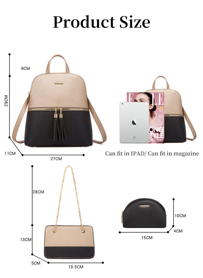 Moovant - 4 Pieces Travel Backpack Set, Fashion Shoulder Bag, Durable PU Leather Crossbody Bag for Women Girls Work, Trip, Commuting, School, Gold/Black - Image 1