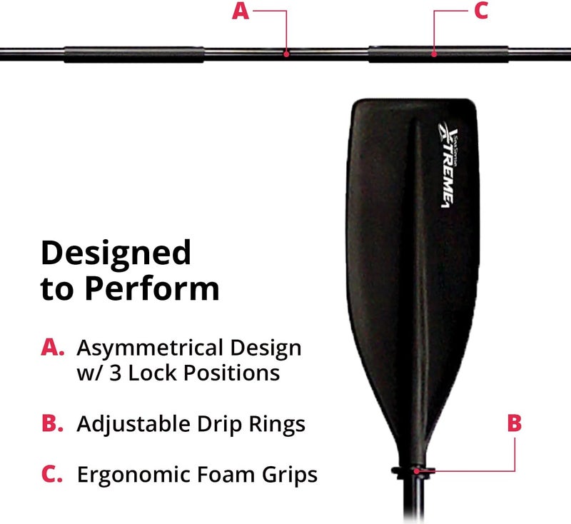 SeaSense Xtreme 1 Kayak Paddle, Black - Molded Plastic Blades, 2-Piece Aluminum Construction - Great for Recreational, Sport, Sea, Whitewater & Fishing Kayaking - Image 4