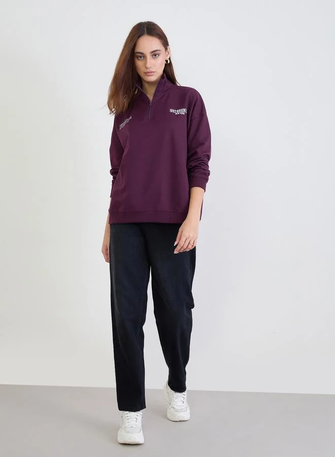 Styli Styli Purple Slogan Print Oversized Sweatshirt