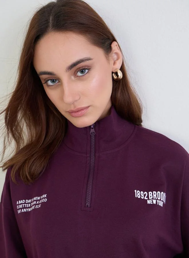 Styli Purple Styli Purple Slogan Print Oversized Sweatshirt for Women | Best Price UAE