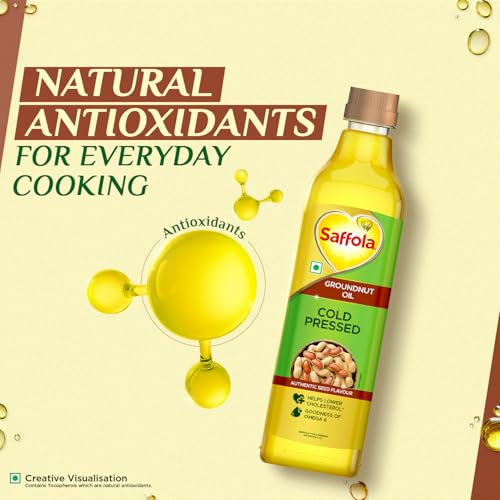 Saffola Cold Pressed Groundnut Oil | 100% Cold Pressed Groundnut Oil | Unrefined, 0 trans fat, Chemical free | Helps Lower Cholesterol, Goodness of Omega 6 & Authentic Seed Flavour | 1L Pet Bottle - Image 3