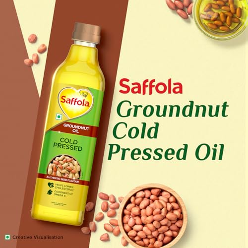 Saffola Cold Pressed Groundnut Oil | 100% Cold Pressed Groundnut Oil | Unrefined, 0 trans fat, Chemical free | Helps Lower Cholesterol, Goodness of Omega 6 & Authentic Seed Flavour | 1L Pet Bottle - Image 2