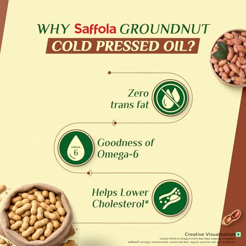 Saffola Cold Pressed Groundnut Oil | 100% Cold Pressed Groundnut Oil | Unrefined, 0 trans fat, Chemical free | Helps Lower Cholesterol, Goodness of Omega 6 & Authentic Seed Flavour | 1L Pet Bottle - Image 5