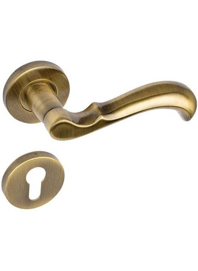 Yale Decorative Stainless Steel Aisi 304 Door Handle And Rosette Set, Gulia Design, Antique Brass Finish