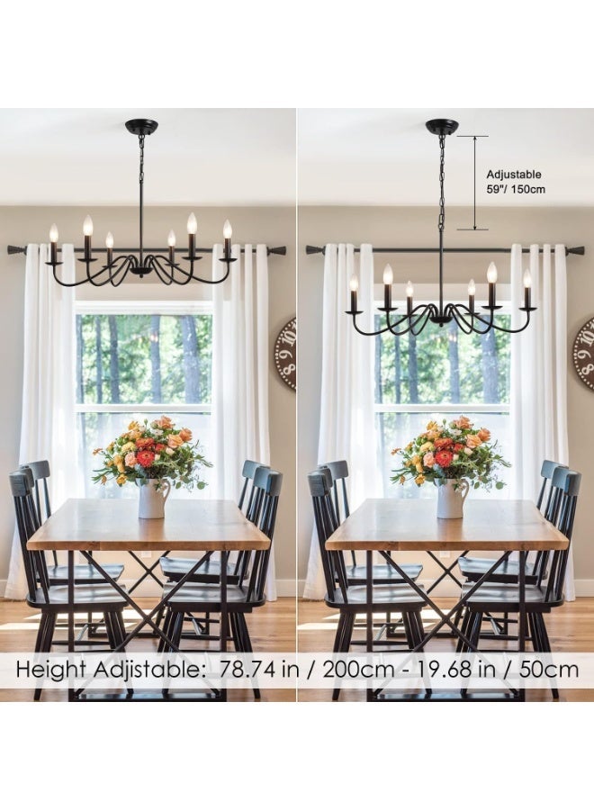 Aurrako Modern Ceiling Lighting Chandelier,6 Lights Farmhouse Candle Chandelier for Living Room with Adjustable Chain,Ceiling Lamp fixture for Bedroom Hallway Kitchen Dining Room Foyer, Pendant Light Matte Black E12 Socket - Image 4