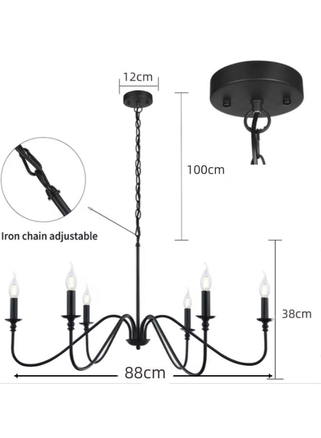 Aurrako Modern Ceiling Lighting Chandelier,6 Lights Farmhouse Candle Chandelier for Living Room with Adjustable Chain,Ceiling Lamp fixture for Bedroom Hallway Kitchen Dining Room Foyer, Pendant Light Matte Black E12 Socket - Image 3