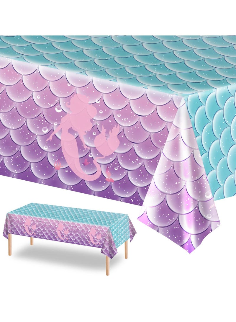 Zikra Disposable Tablecloth, Mermaid Birthday Party Favors Tablecloth Decorations Plastic Table Cover for Girls Princess Under The Sea Baby Shower Themed 2pcs,108x54 Inch - Image 1