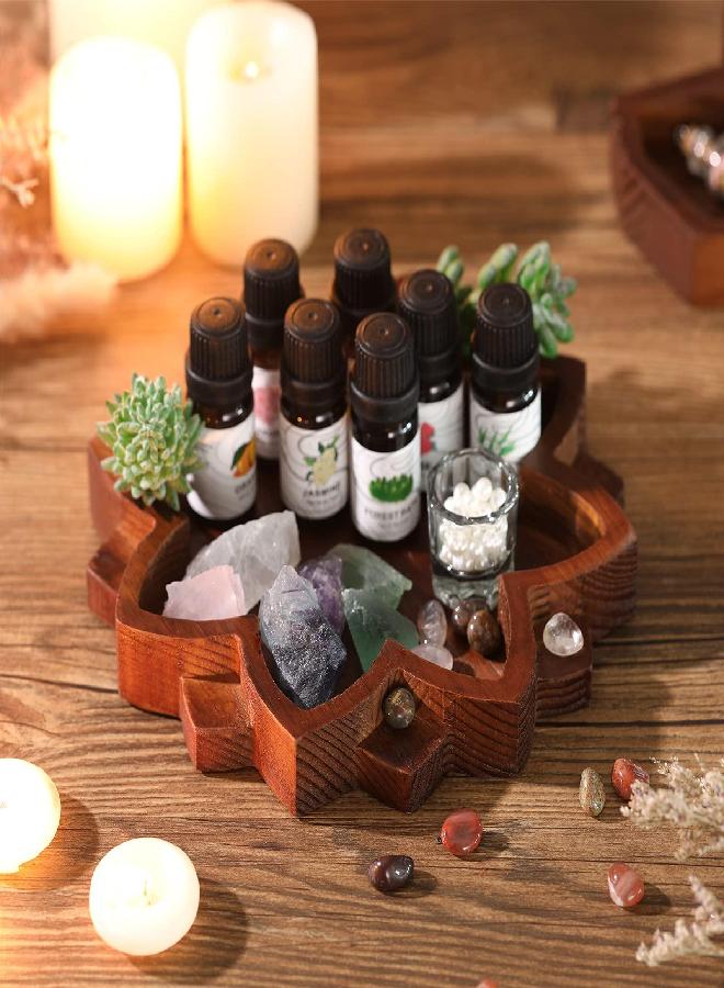 Jetec Lotus Mandala Crystal Tray Wooden Crystal Holder for Stones Lotus Shape Crystal Display Tray Wood Jewelry Plate Shelf Healing Crystal Organizer Large Bowl Decor for Gemstones, 7.9 x 7.9 Inch, Brown  - Image 4