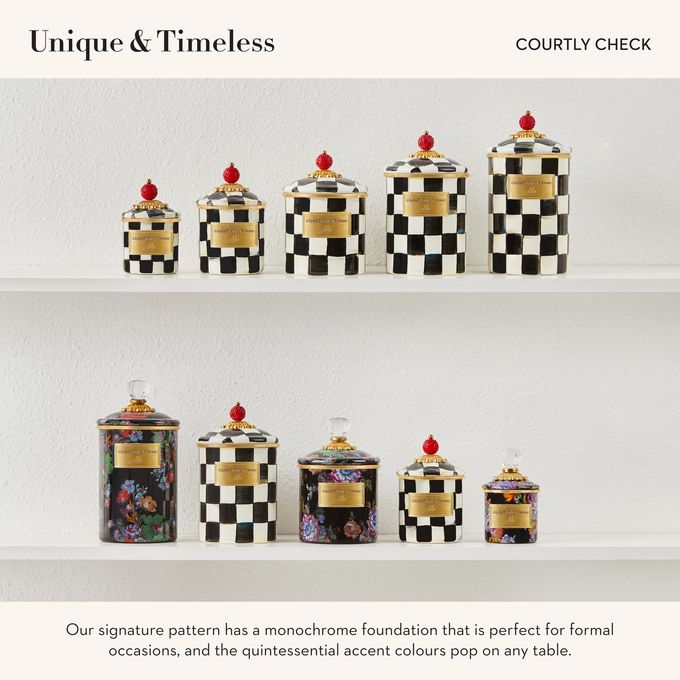 mackenzie childs Mackenzie-Childs Courtly Check Enamel Canister, Black-And-White Kitchen Storage Container With Lid, Small - Image 3