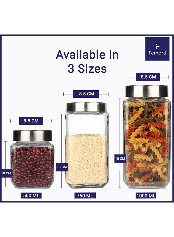Femora Femora Glass Containers for Kitchen| Glass Storage Jars for Kitchen| Glass Jars| 1 Year Warranty| Jars for Snacks, Fry Food, Masala, Spice, Pickles, Cookies| 500ml| Set of 6 - Image 3