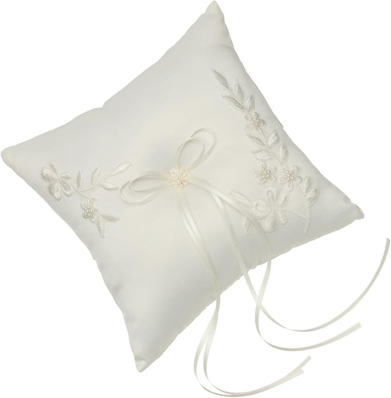 SAMKY Pearl Embroidered Flower Leaves Wedding Ring Bearer Pillow 7 Inch x 7 Inch - Ivory RP010I - Image 4