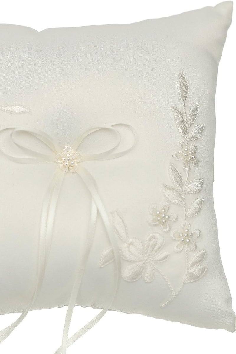 SAMKY Pearl Embroidered Flower Leaves Wedding Ring Bearer Pillow 7 Inch x 7 Inch - Ivory RP010I - Image 2