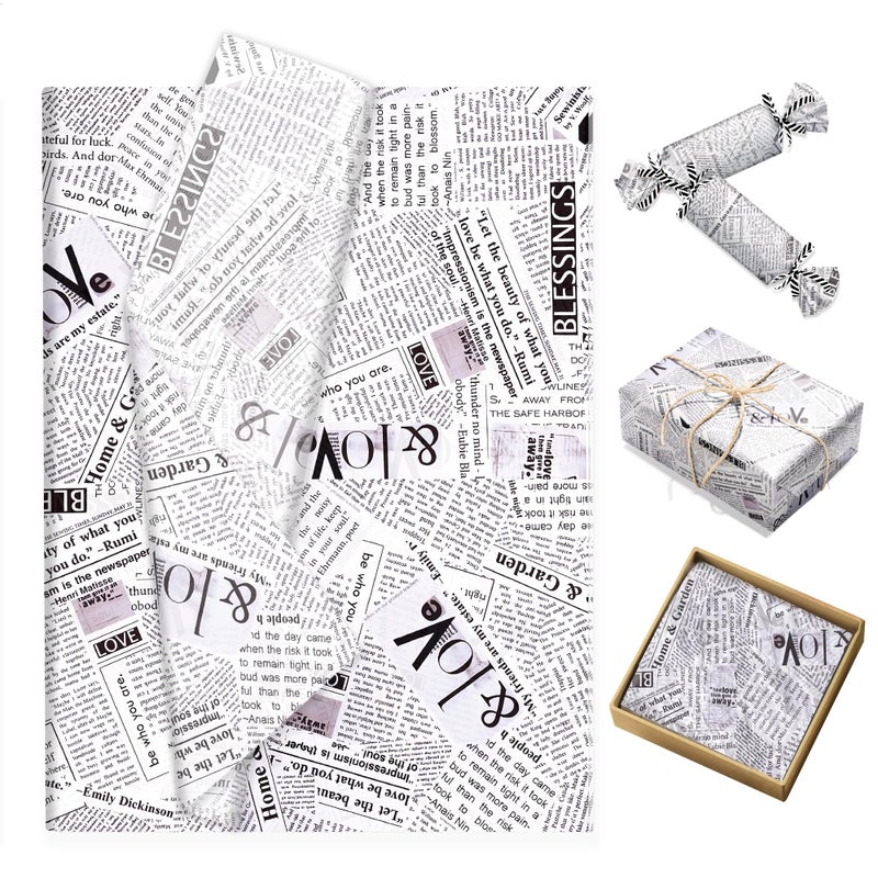 JOINFANXIN 100 Sheets Retro Newspaper Pattern Wrapping Paper, Vintage Newspaper Print Gift Wrap Tissue Paper, DIY Arts Crafts for Birthday Baby Showe Party Decoration Supplies, 13.8 x 19.7 inches - Image 1