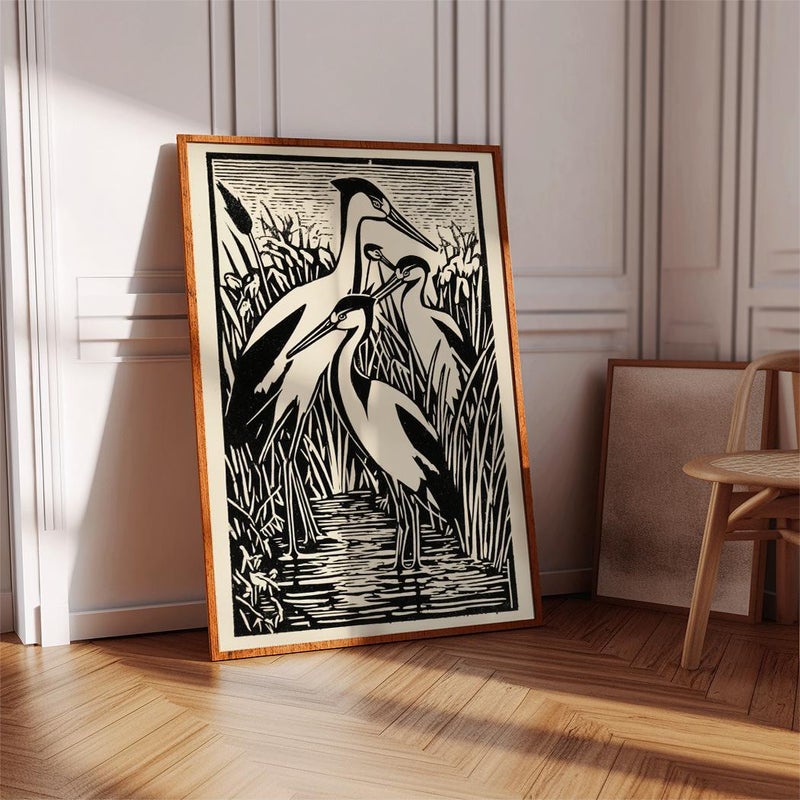 TNESSENTIAL Linocut Heron Art Print, Black and White Marshland Wildlife Poster - Image 5