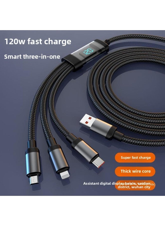 120W Super Fast Charge Digital Display Three-in-One Data Cable One-to-Three Charging Cable For Apple For Huawei OPPO Flash Charge-Color:One To Three (120w Super Fast Charge) Earl Black-smart Chip 【 - Image 4