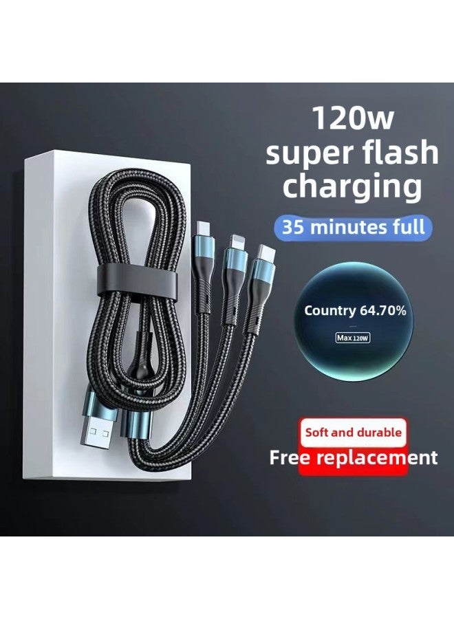 120W Super Fast Charge Digital Display Three-in-One Data Cable One-to-Three Charging Cable For Apple For Huawei OPPO Flash Charge-Color:One To Three (120w Super Fast Charge) Earl Black-smart Chip 【 - Image 1