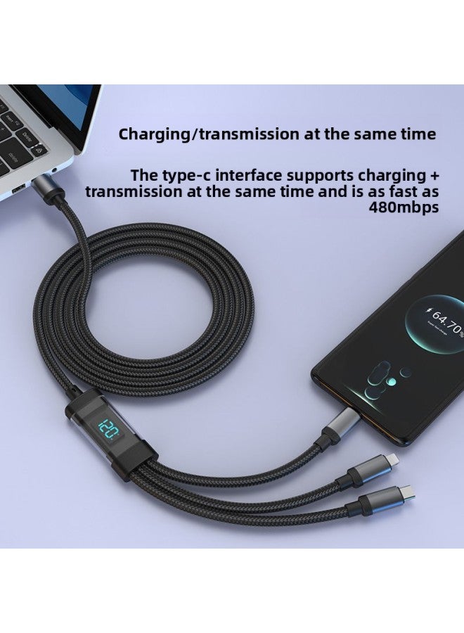 120W Super Fast Charge Digital Display Three-in-One Data Cable One-to-Three Charging Cable For Apple For Huawei OPPO Flash Charge-Color:One To Three (120w Super Fast Charge) Earl Black-smart Chip 【 - Image 5