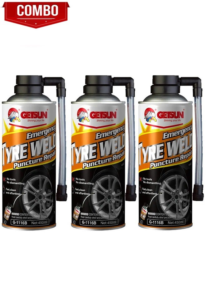 GETSUN Combo - Buy 3PC GETSUN Emergency Tyre Weld Puncture Repair 450ml G-1116B - Image 1