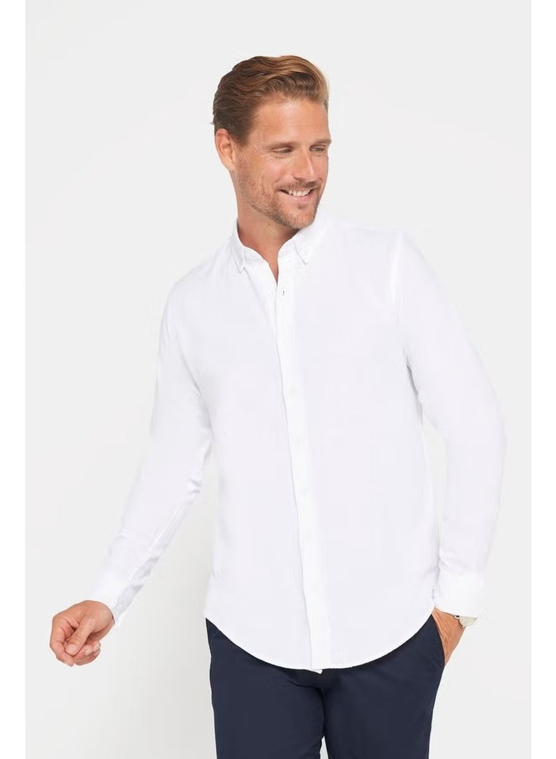 Tudors Slim Fit Long Sleeve Buttoned Linen Men's Shirt - Image 1
