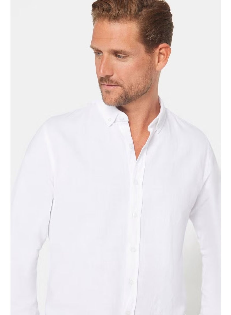 Tudors Slim Fit Long Sleeve Buttoned Linen Men's Shirt - Image 3