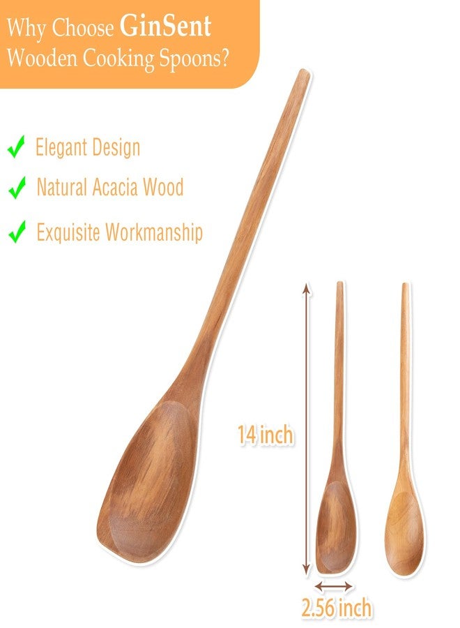 GinSent 2PCS Wooden Spoons for Cooking14 Inch Cooking Wooden Spoons Comfort Grip Wood Spoons Cooking Kitchen Utensils for Stirring Scraping Flipping, Serving,Non-Stick Cookware Corner spoon & Spoon - Image 2