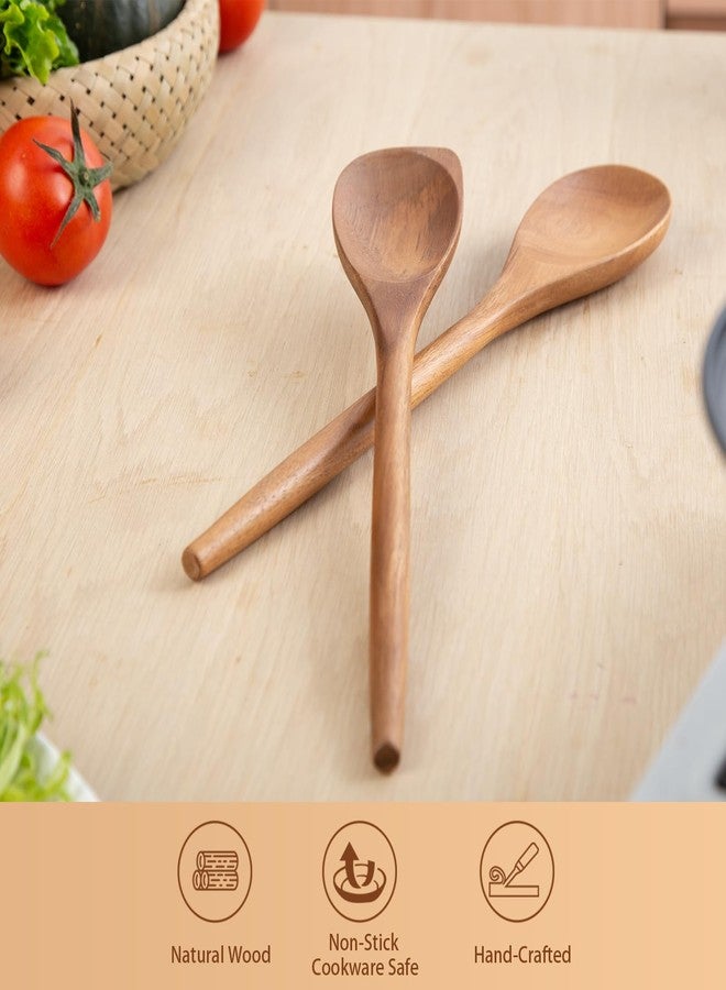 GinSent 2PCS Wooden Spoons for Cooking14 Inch Cooking Wooden Spoons Comfort Grip Wood Spoons Cooking Kitchen Utensils for Stirring Scraping Flipping, Serving,Non-Stick Cookware Corner spoon & Spoon - Image 5