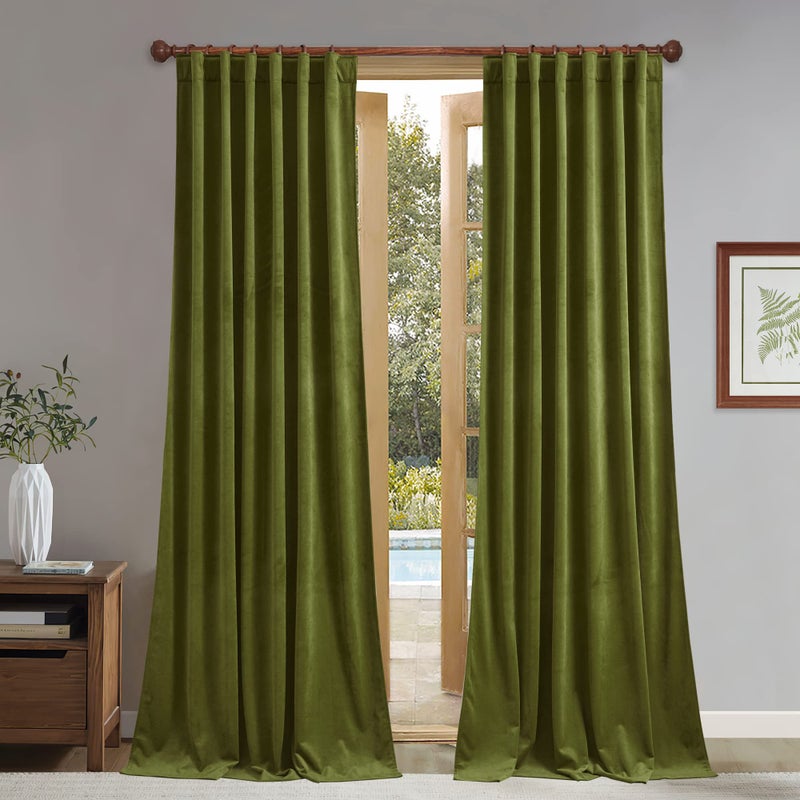 StangH StangH Olive Green Curtains Velvet 96 inches for Living Room Luxury Light Blocking Privacy Protect Velour Drapes for Nursery BedroomBathroom W52 x L96 2 Panels 