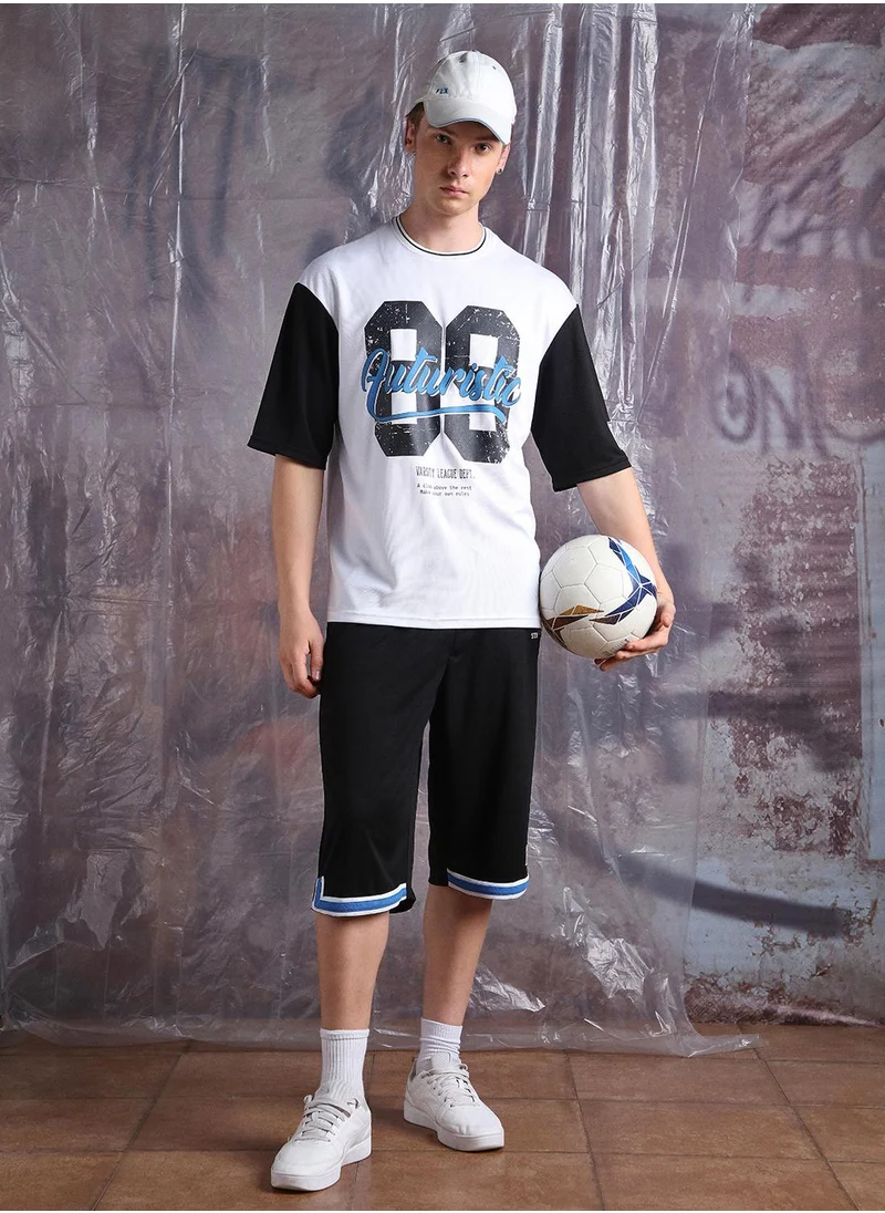 هوبرهولمي Men's White 100% Polyester Printed Oversized T-Shirt
