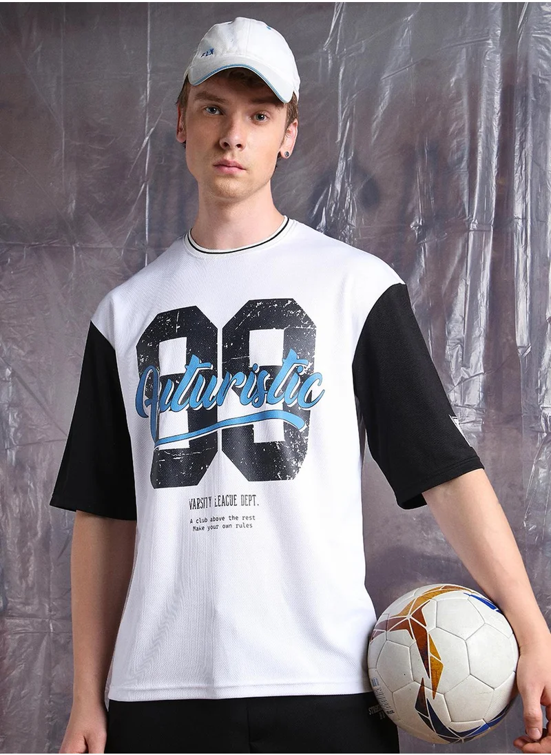 هوبرهولمي Men's White 100% Polyester Printed Oversized T-Shirt