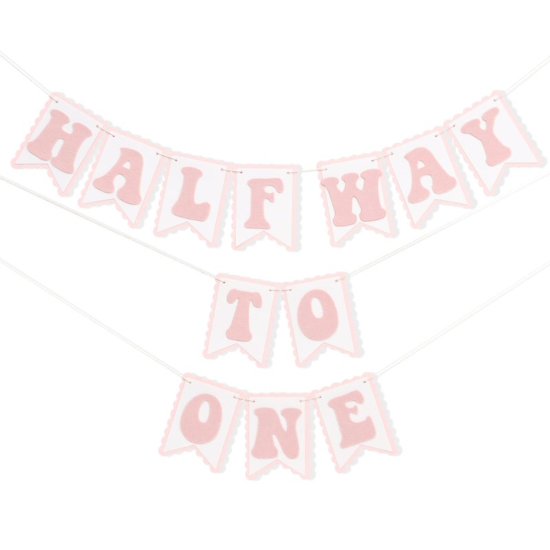 LINGANA Half Way To One Pink Banner - Sweet 6 Months Birthday Decorations,Pink Cake Smash Photo Backdrop,Little Princess 1/2 Birthday Party Banner,Home Wall Mantel Hanging Garland - Image 1