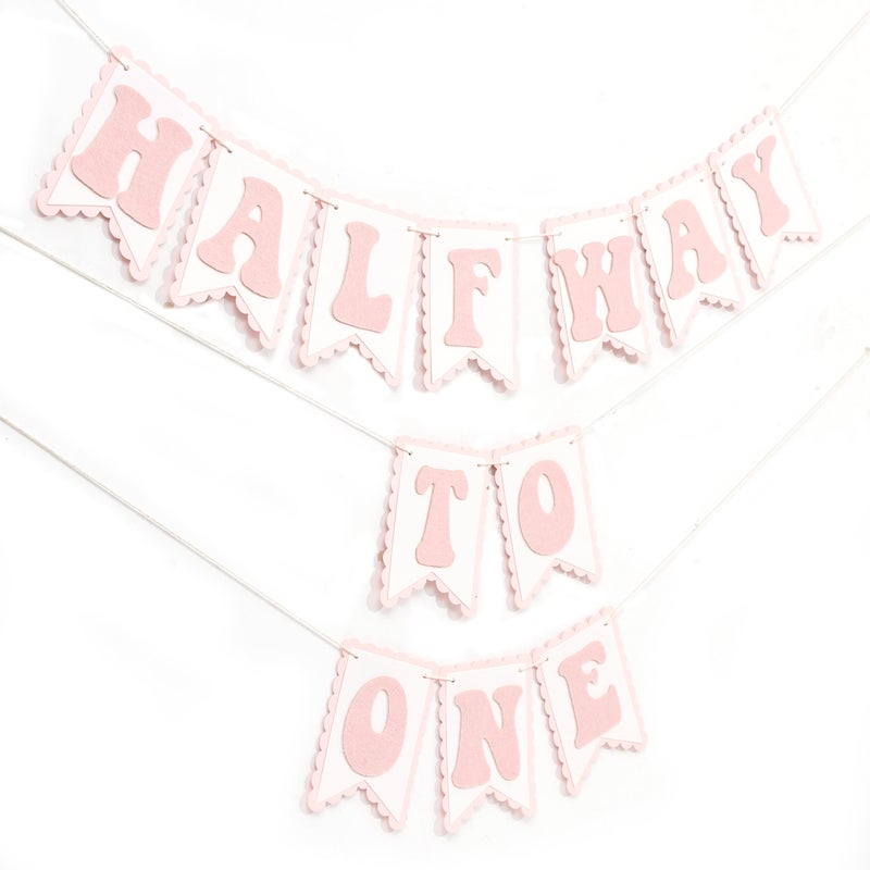 LINGANA Half Way To One Pink Banner - Sweet 6 Months Birthday Decorations,Pink Cake Smash Photo Backdrop,Little Princess 1/2 Birthday Party Banner,Home Wall Mantel Hanging Garland - Image 5