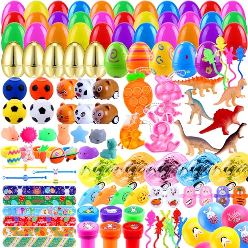 Teeanzo 160Pcs Prefilled Easter Eggs Toys Set Include 80 Plastic Eggs with Variety Easter Stress Toys for Egg Hunt Basket Stuffers Party Favors Classroom Prize Supplies Boys Kids Girls - Image 1
