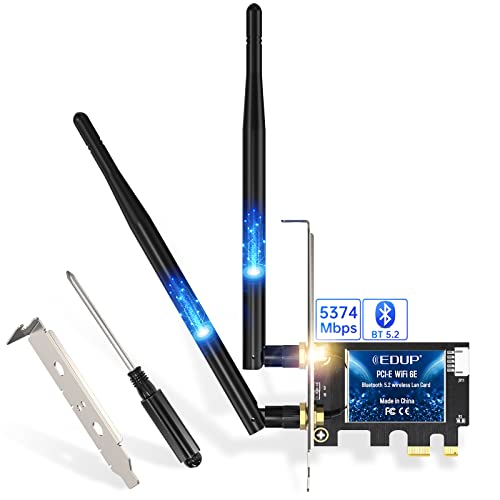 EDUP PCIe WiFi 6E Card Bluetooth 5.2 AX 5400 Mbps AX210 Tri-Band 6Ghz/5.8GHz/2.4GHz PCI-E Wireless WiFi Network Adapter Card for Desktop PC Windows10/11 64-bit - Image 1