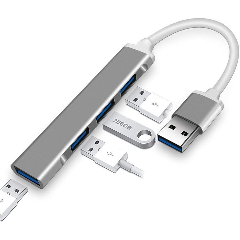 ZUOMIDIE USB Hub, 4-Port PS4 USB 3.0 Data to USB Hub Adapter (Ultra-Slim) Compatible with PC, MacBook Air, Mac Pro/Mini, iMac, Surface Pro, XPS, PS5, Xbox One, Flash Drive, Mobile HDD and More, Gray