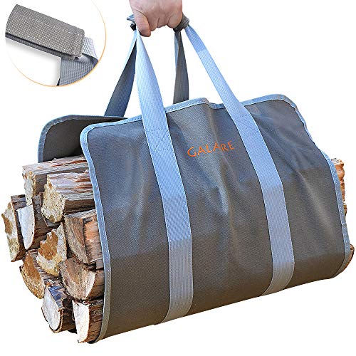 GALAFIRE Wood Carrier for Firewood with Handles Foldable 16oz Canvas Firewood Sling Bag Premium Quality Heavy Log Tote Firewood Tote