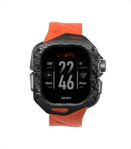 Aulumu A01 Carbon Fibre Case with Apple Watch Ultra Band 49MM | Luxury Lightweight Design | Only for Apple Watch Band Ultra 1/2/3 49mm | Carbon Fibre Case with Orange Straps - Image 1