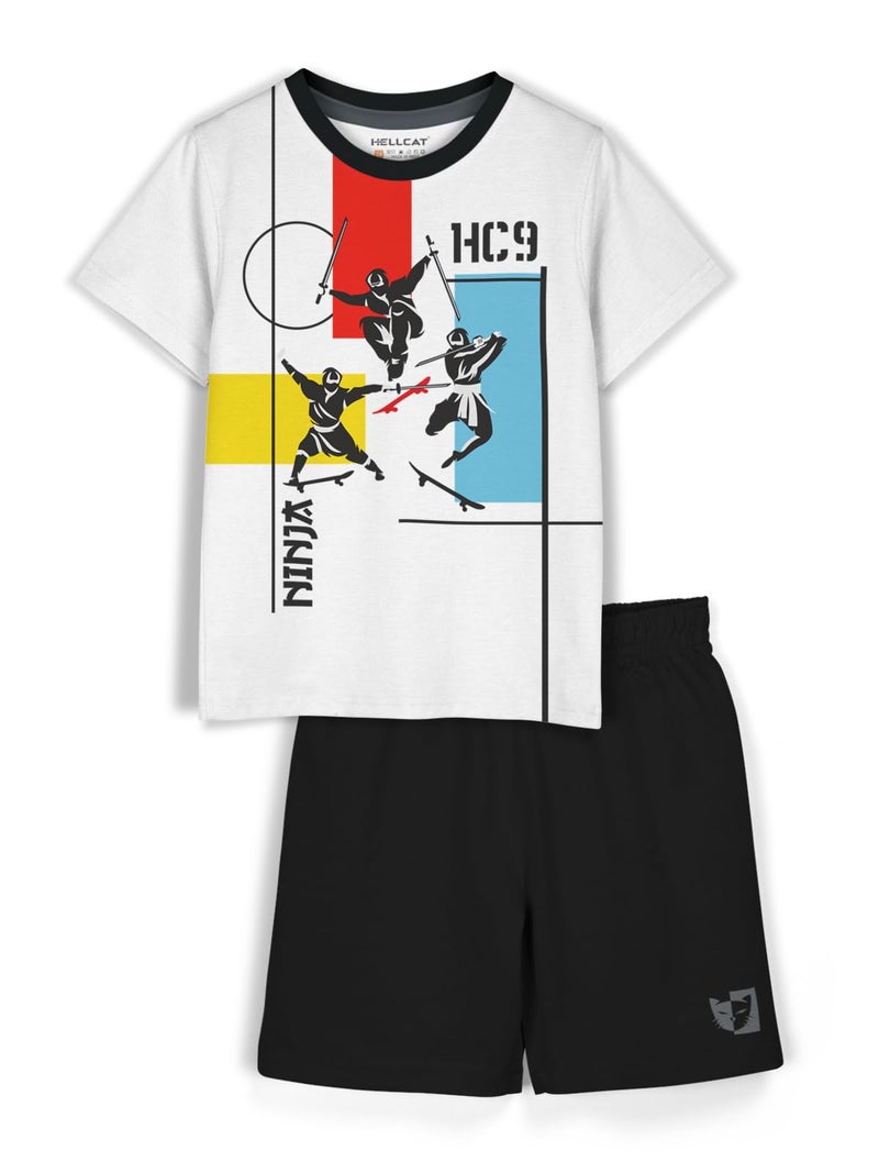 HELLCAT Boys Dress Clothing Set Combo with Tshirts & Shorts - Pack 1 White2 7-8 Years - Image 1